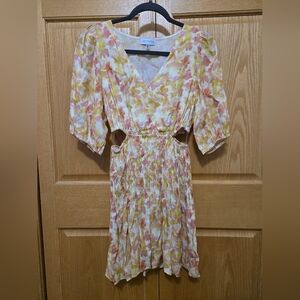 Lucy Paris Floral Cutout Mini Dress - Pink, Yellow, Cream